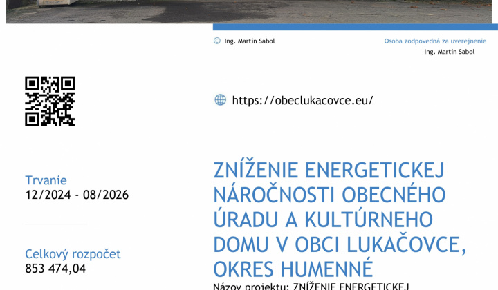 Fotka - Zníženie energetickej náročnosti obecného úradu a kultúrneho domu v obci Lukačovce, okres Humenné