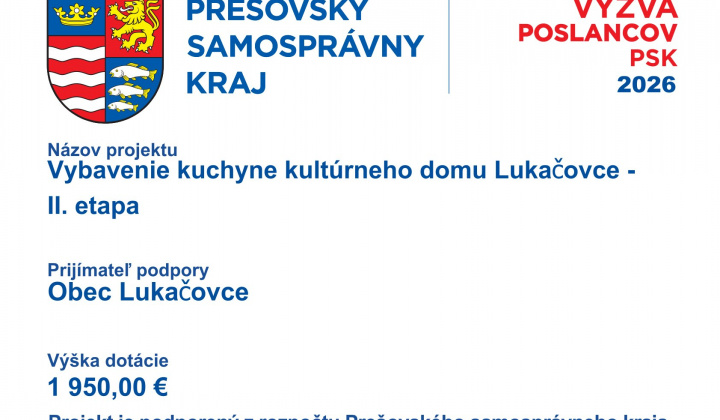 Fotka - Vybavenie kuchyne kultúrneho domu Lukačovce - II. etapa